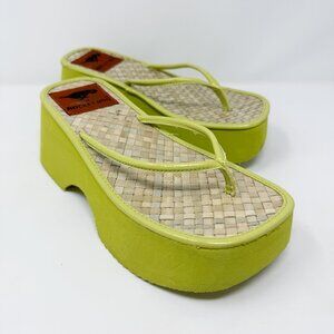 Vintage Y2K Rocket Dog Spring Green Chunky Platform Flip Flops Women's Sz 7 EUC